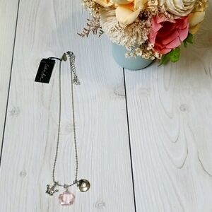 Cookie Lee girls silver princess crown and pink flower necklace NWT